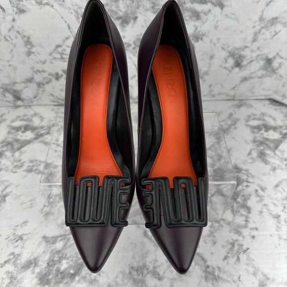 KENZO Womens LOVE Pump Heels Size 38 / 7.5 Deep Wine Maroon Black Love - Picture 2 of 8